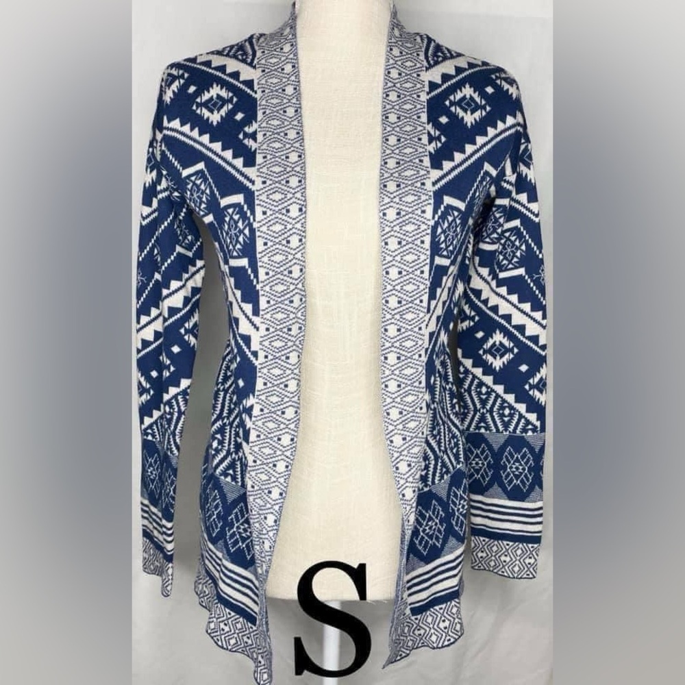 Blue Tribal Aztec Print Cardigan Sweater